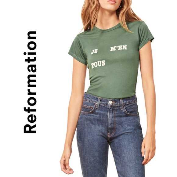 NWT Reformation Green Je M’en Fous Alex Slim Tee - Picture 2 of 11